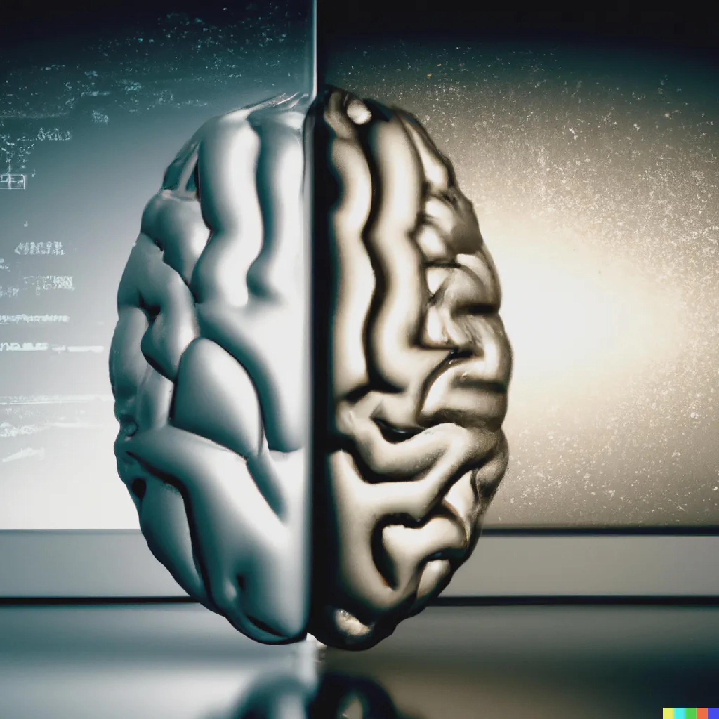 AI generated image of a brain and AI (computer) separated from each other