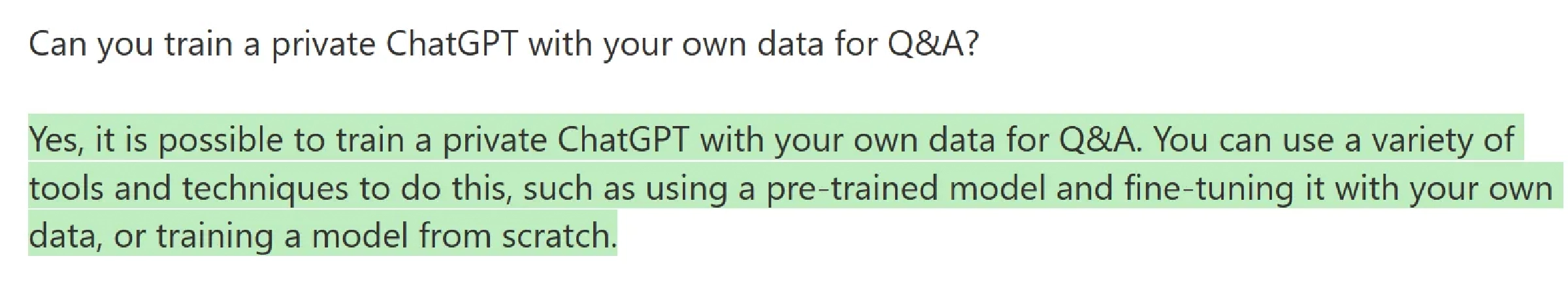 Illustration of a person training a private ChatGPT model on their own data, representing the concept of customizing AI for Q&A tasks.