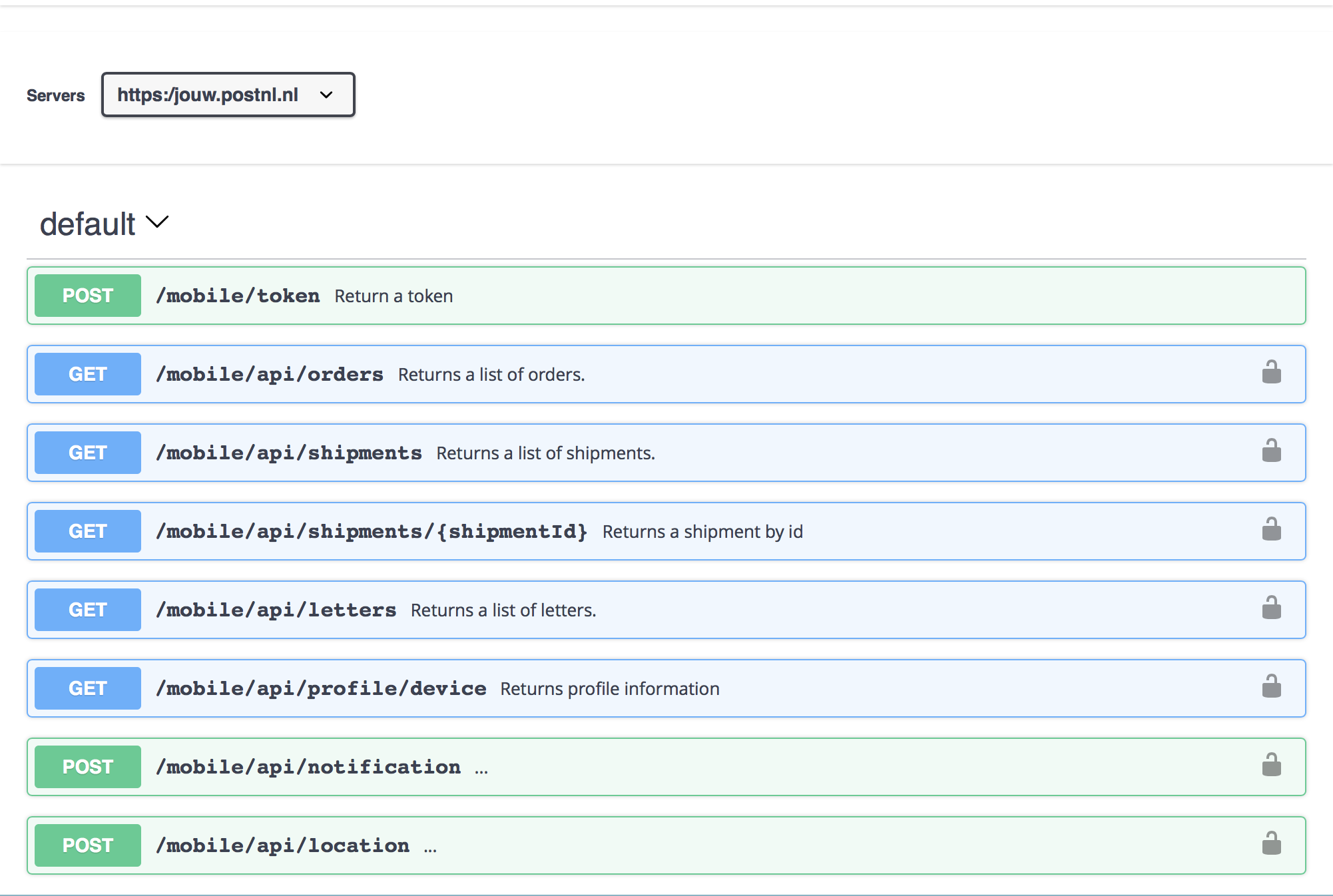 Screenshot of the discovered endpoints, described using the OpenAPI 3.0 specification.